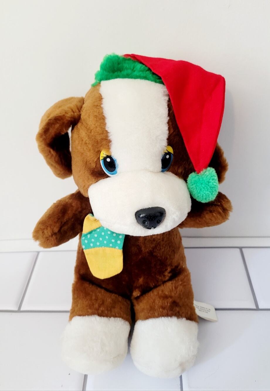 Oriental Trading Plush Christmas Santa Hat Puppy Dog With Stocking In Mouth 9"